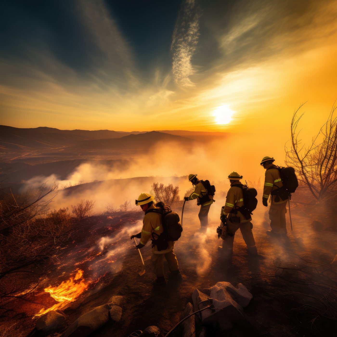 Firefighters battling a wildfire